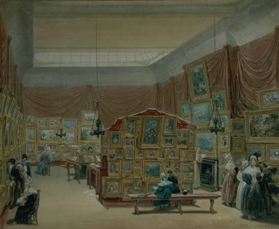 Interno della Galleria della New Society of Painters in Watercolour, Old Bond Street, 1834 da George the Elder Scharf